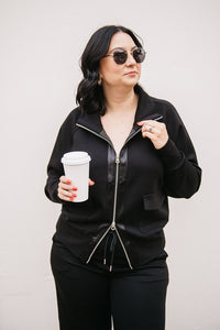 SATIN TRIM ZIP UP TOP