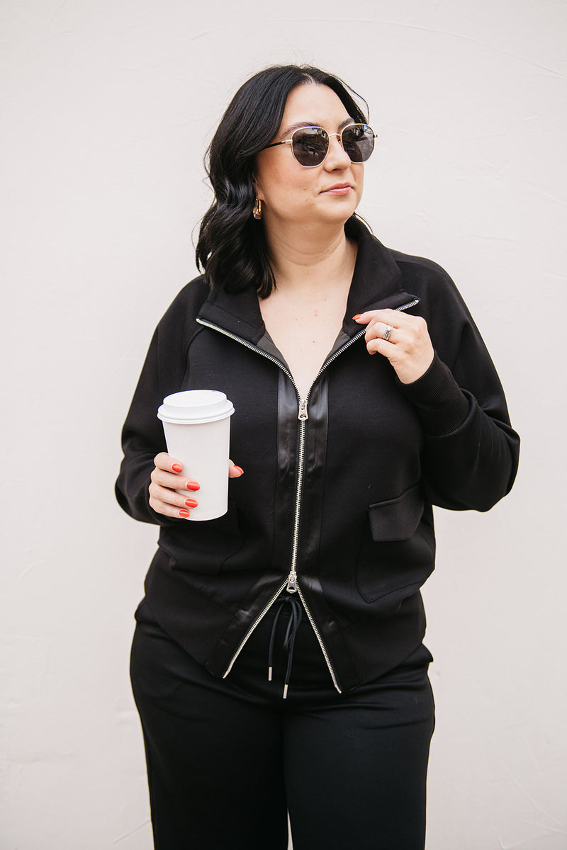 SATIN TRIM ZIP UP TOP