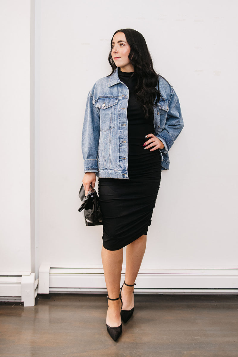 MOCK NECK BODYCON MIDI DRESS