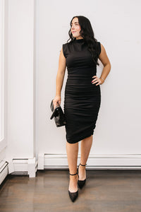 MOCK NECK BODYCON MIDI DRESS