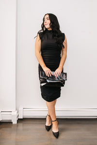MOCK NECK BODYCON MIDI DRESS
