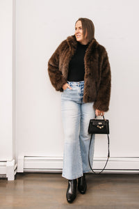 HIGH COLLAR FAUX FUR JACKET