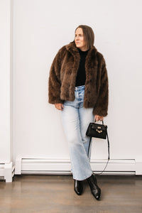 HIGH COLLAR FAUX FUR JACKET
