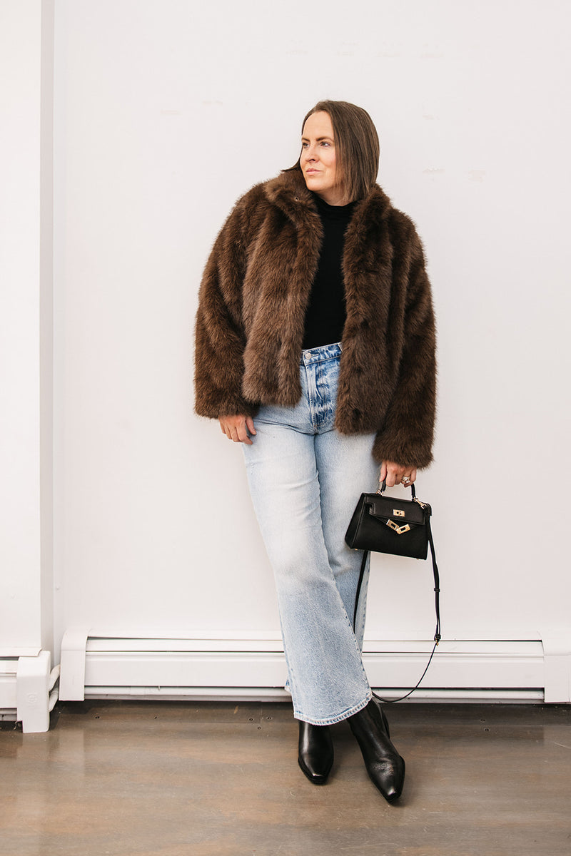 HIGH COLLAR FAUX FUR JACKET