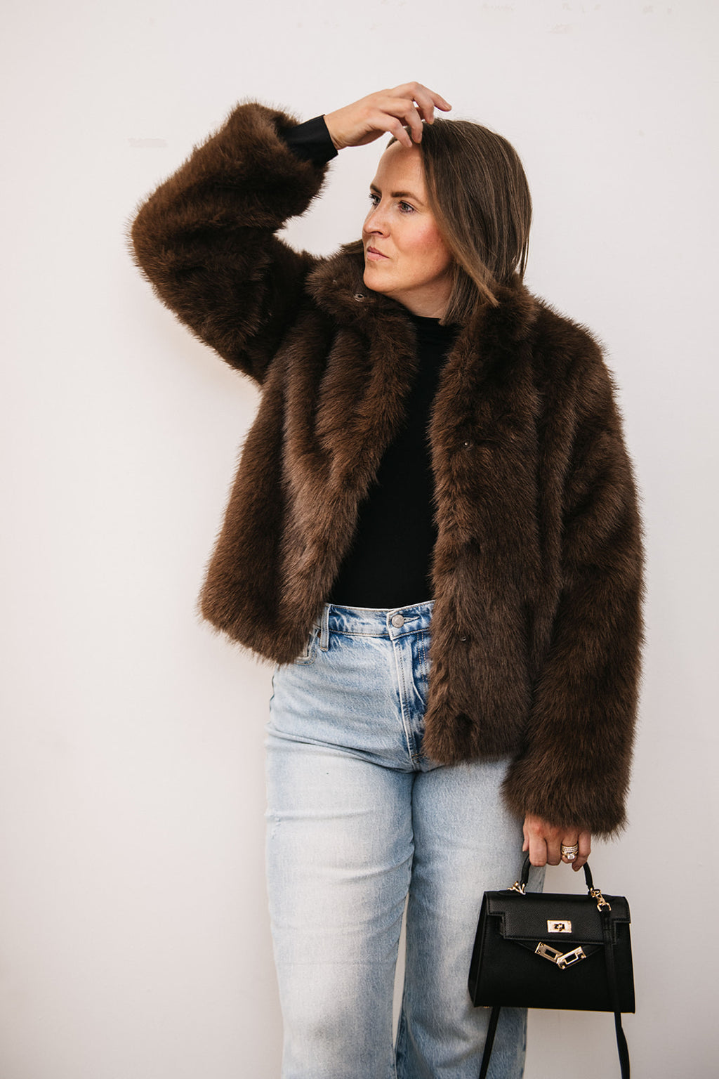 HIGH COLLAR FAUX FUR JACKET