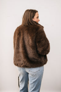 HIGH COLLAR FAUX FUR JACKET