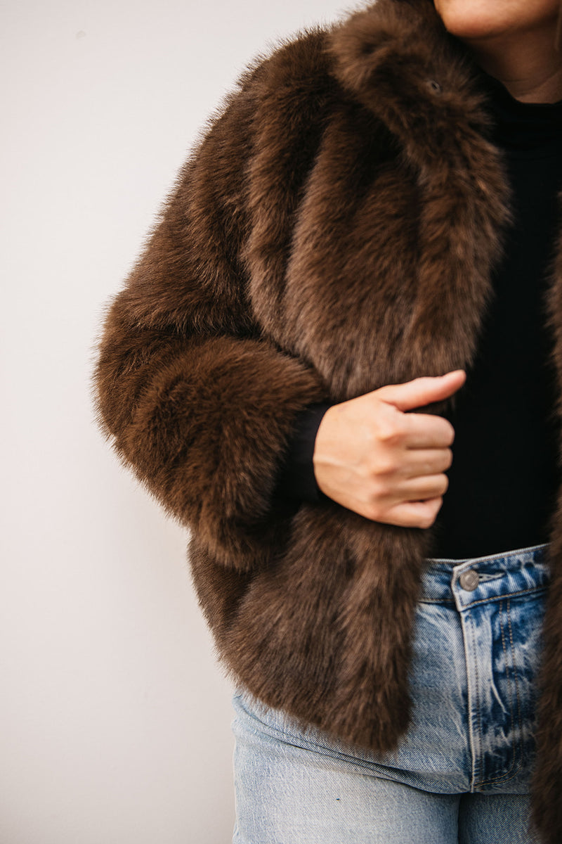 HIGH COLLAR FAUX FUR JACKET