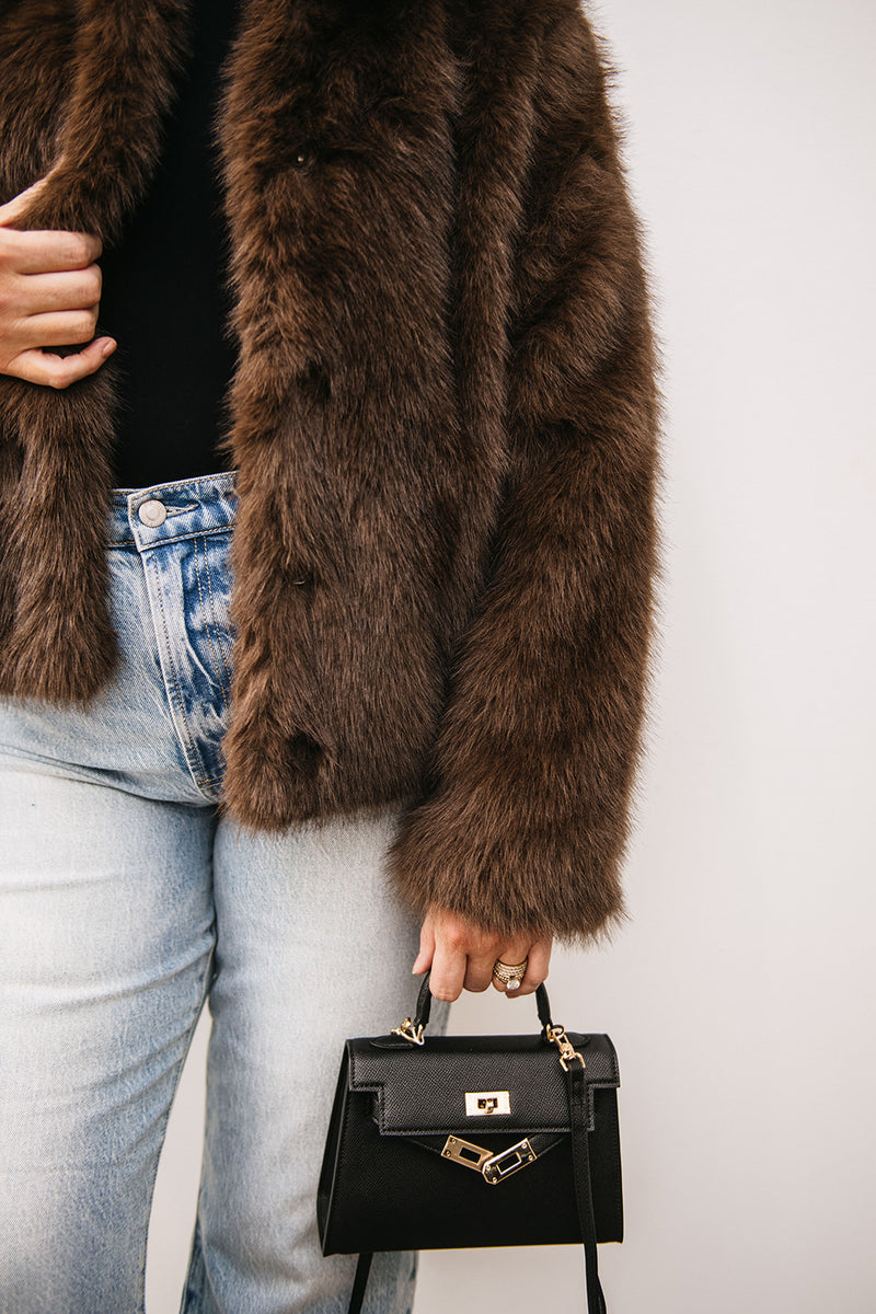 HIGH COLLAR FAUX FUR JACKET