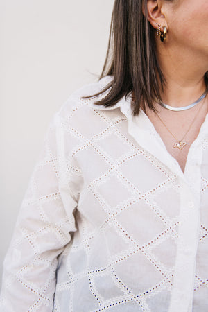 COTTON EYELET BUTTON UP