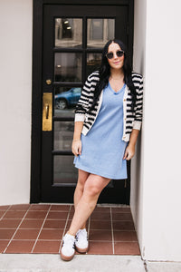 KNIT DENIM MINI DRESS