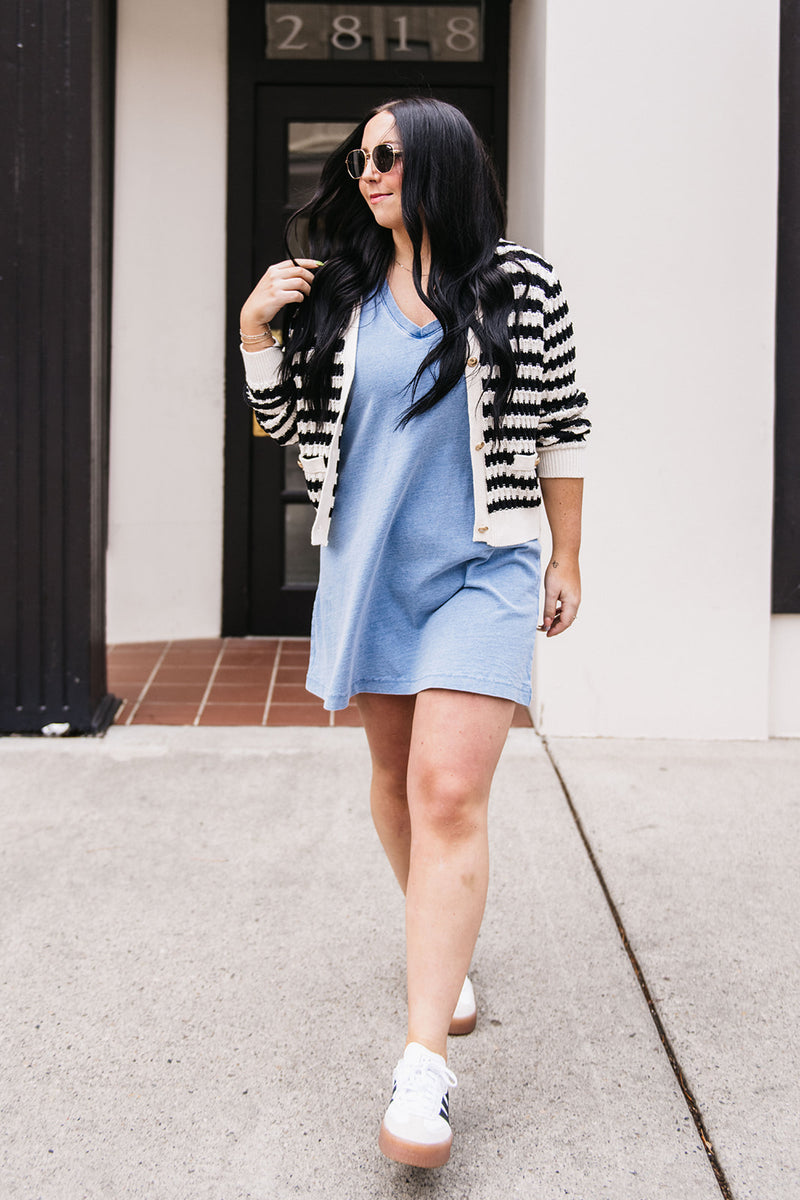 KNIT DENIM MINI DRESS
