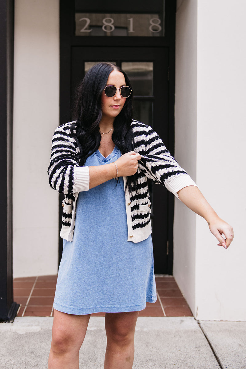 KNIT DENIM MINI DRESS