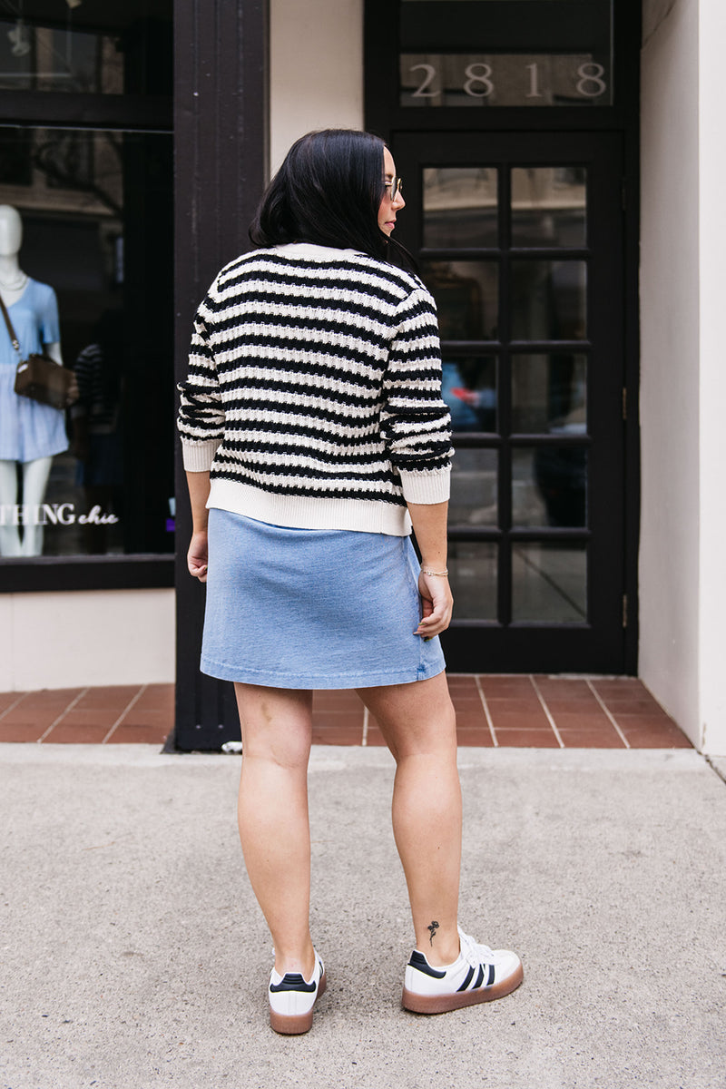 KNIT DENIM MINI DRESS