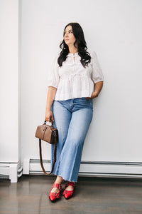 EYELET TIE FRONT BLOUSE