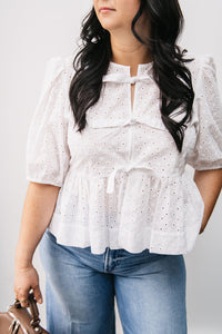 EYELET TIE FRONT BLOUSE