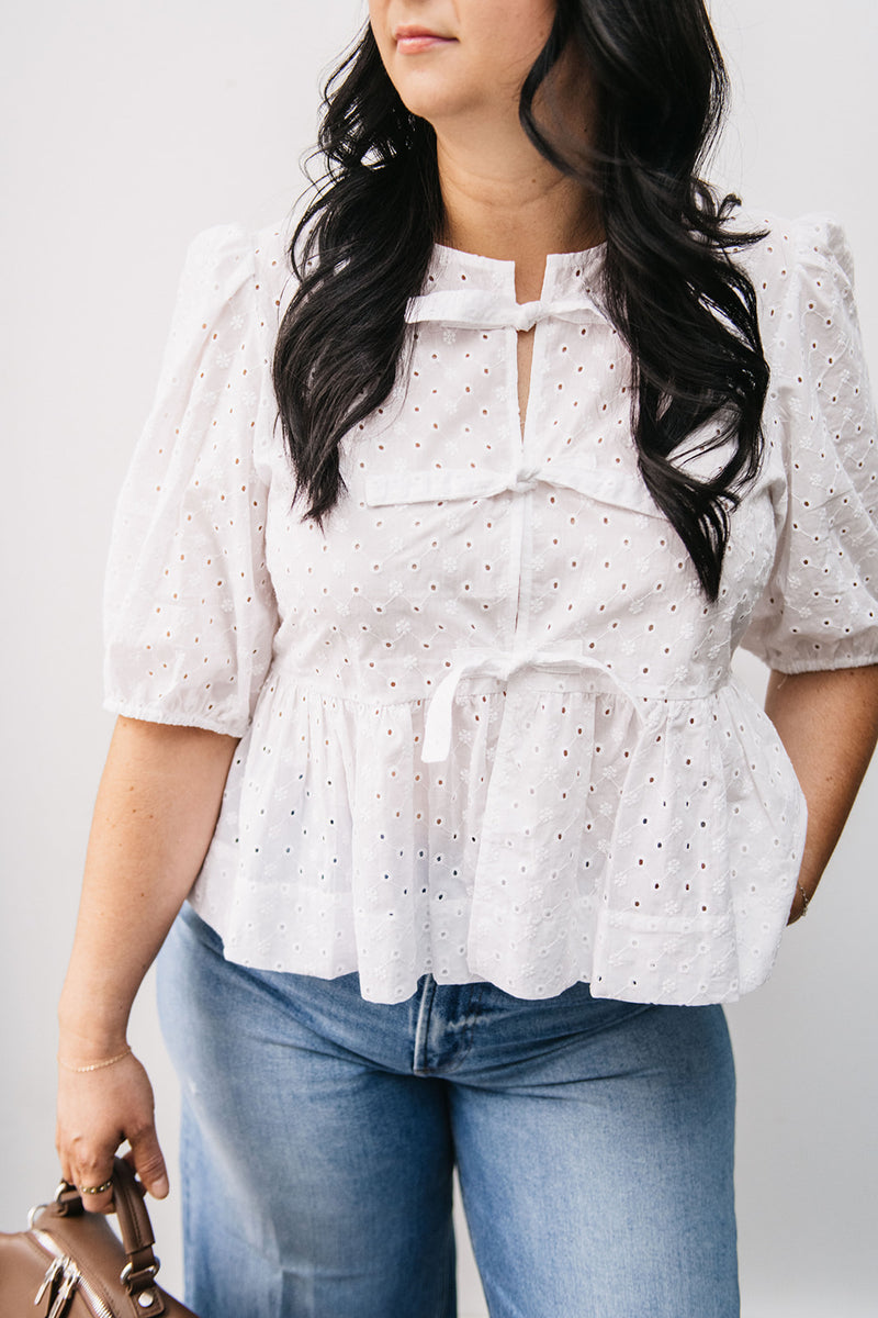 EYELET TIE FRONT BLOUSE