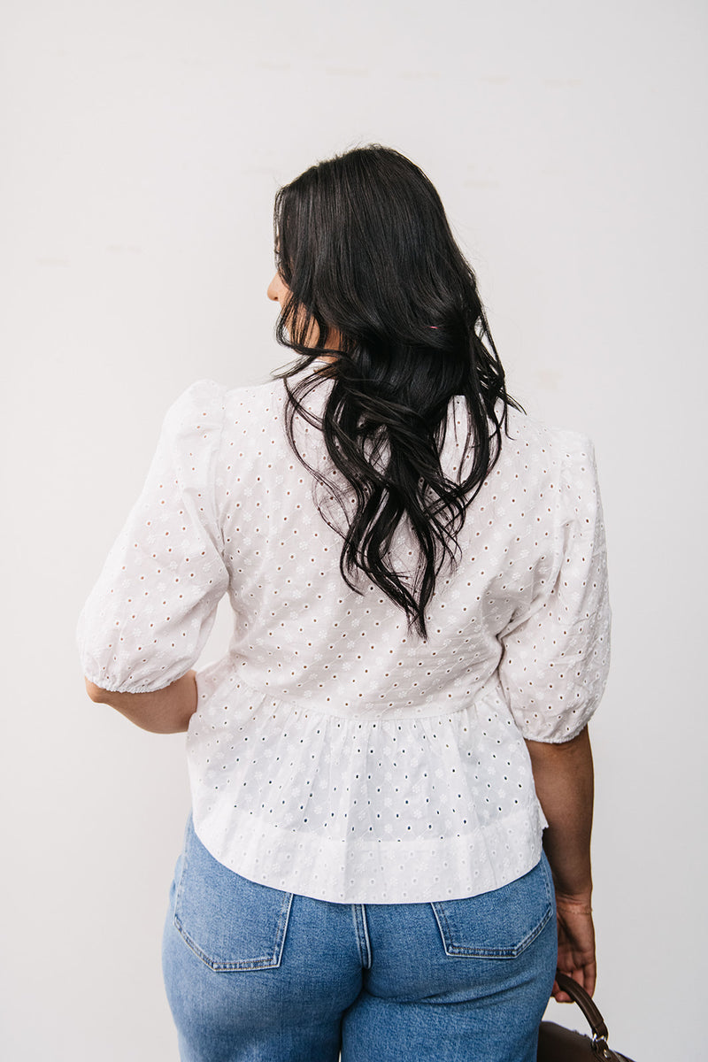 EYELET TIE FRONT BLOUSE