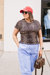 LEOPARD SMOCKED TEE