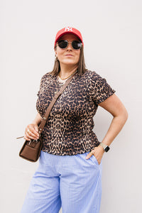 LEOPARD SMOCKED TEE