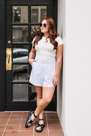 STRIPED LINEN SHORTS
