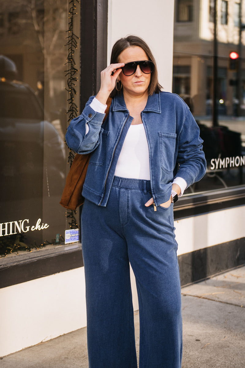 CROPPED KNIT DENIM JACKET