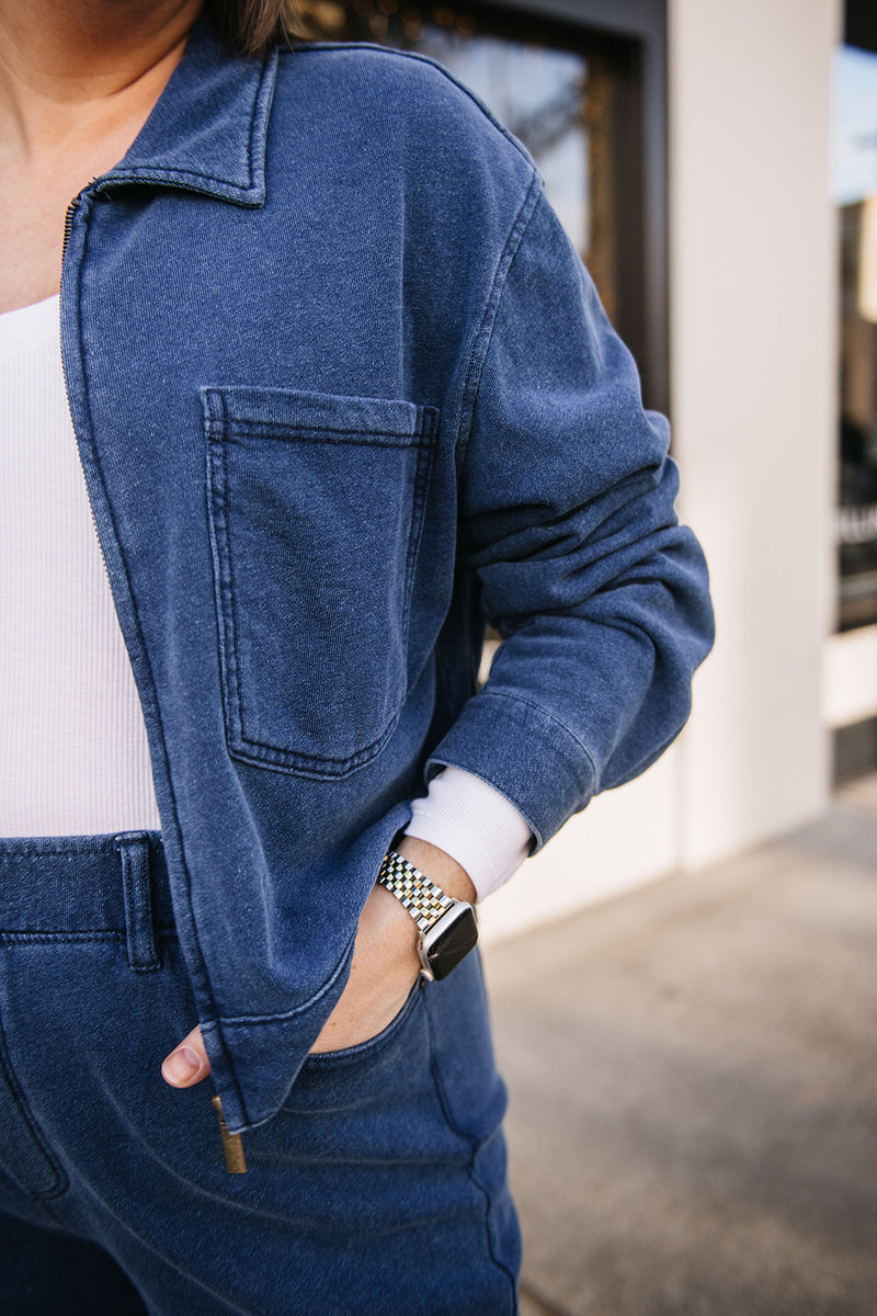 CROPPED KNIT DENIM JACKET