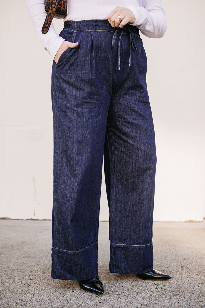 CHAMBRAY WIDE LEG PANT