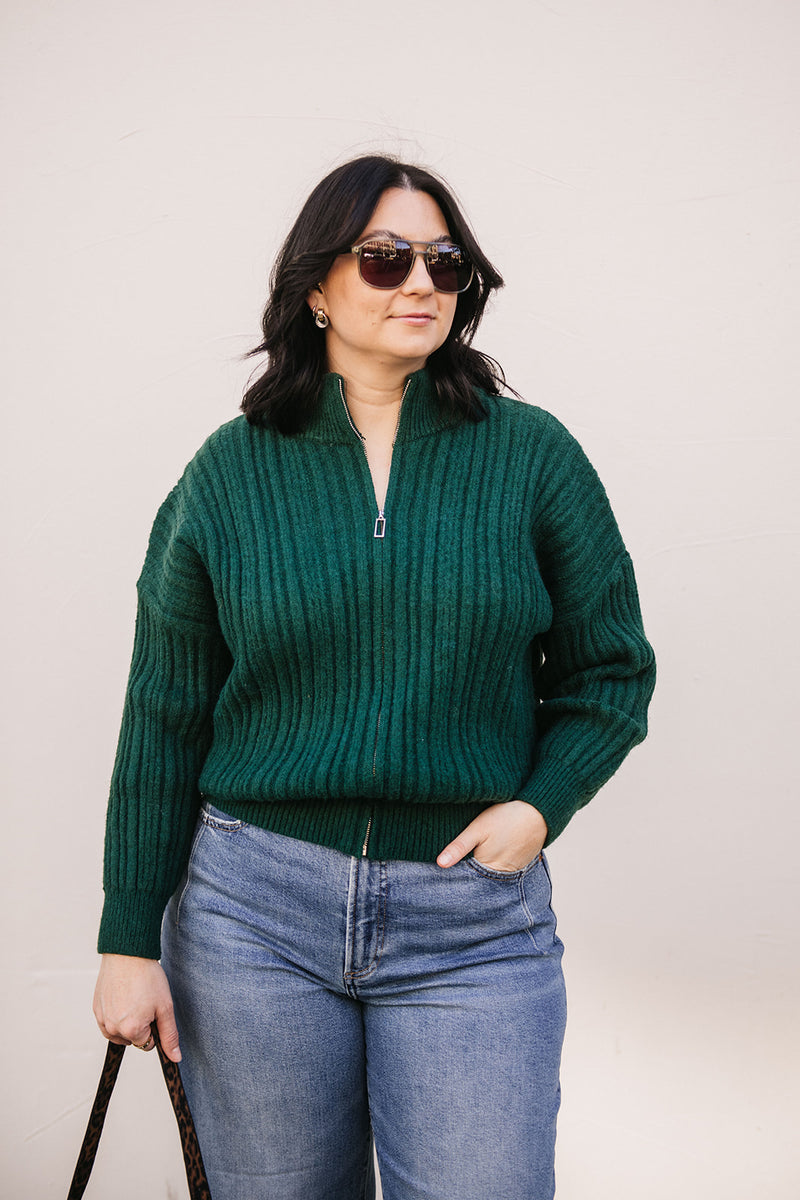 RIBBED ZIPPER CARDIGAN