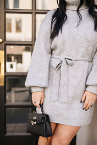 TURTLENECK TIE WAIST DRESS