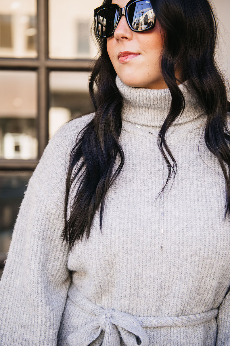 TURTLENECK TIE WAIST DRESS