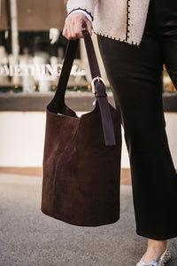 SUEDE BUCKET SHOULDER BAG