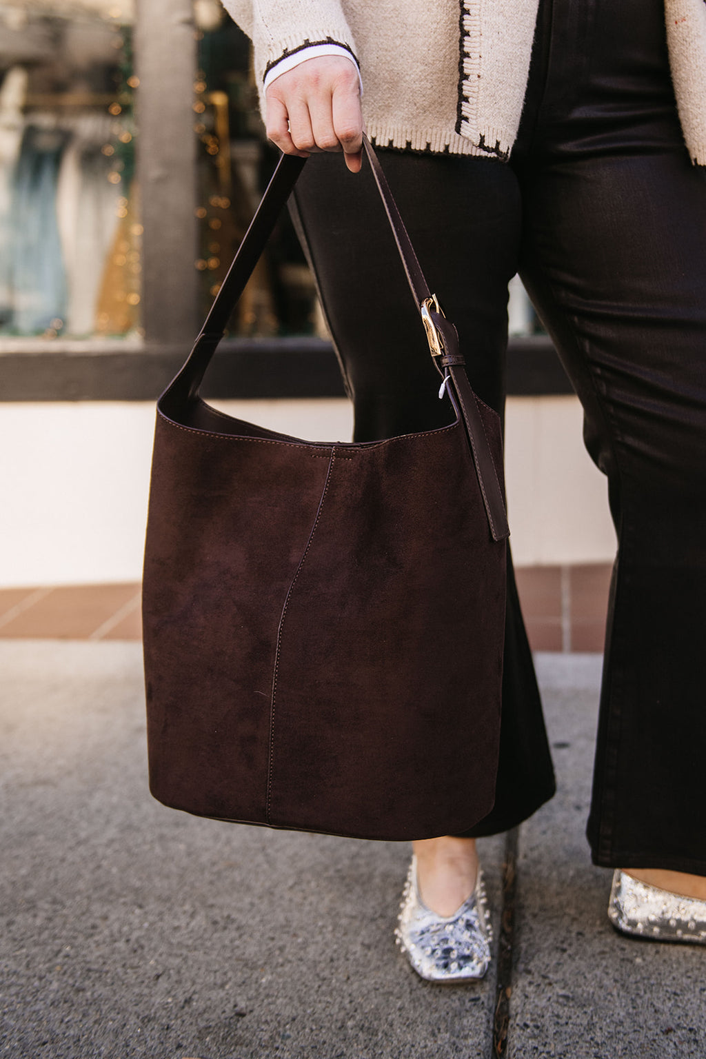 SUEDE BUCKET SHOULDER BAG