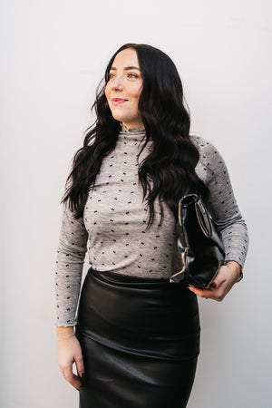 TINY BOW MOCK NECK TOP