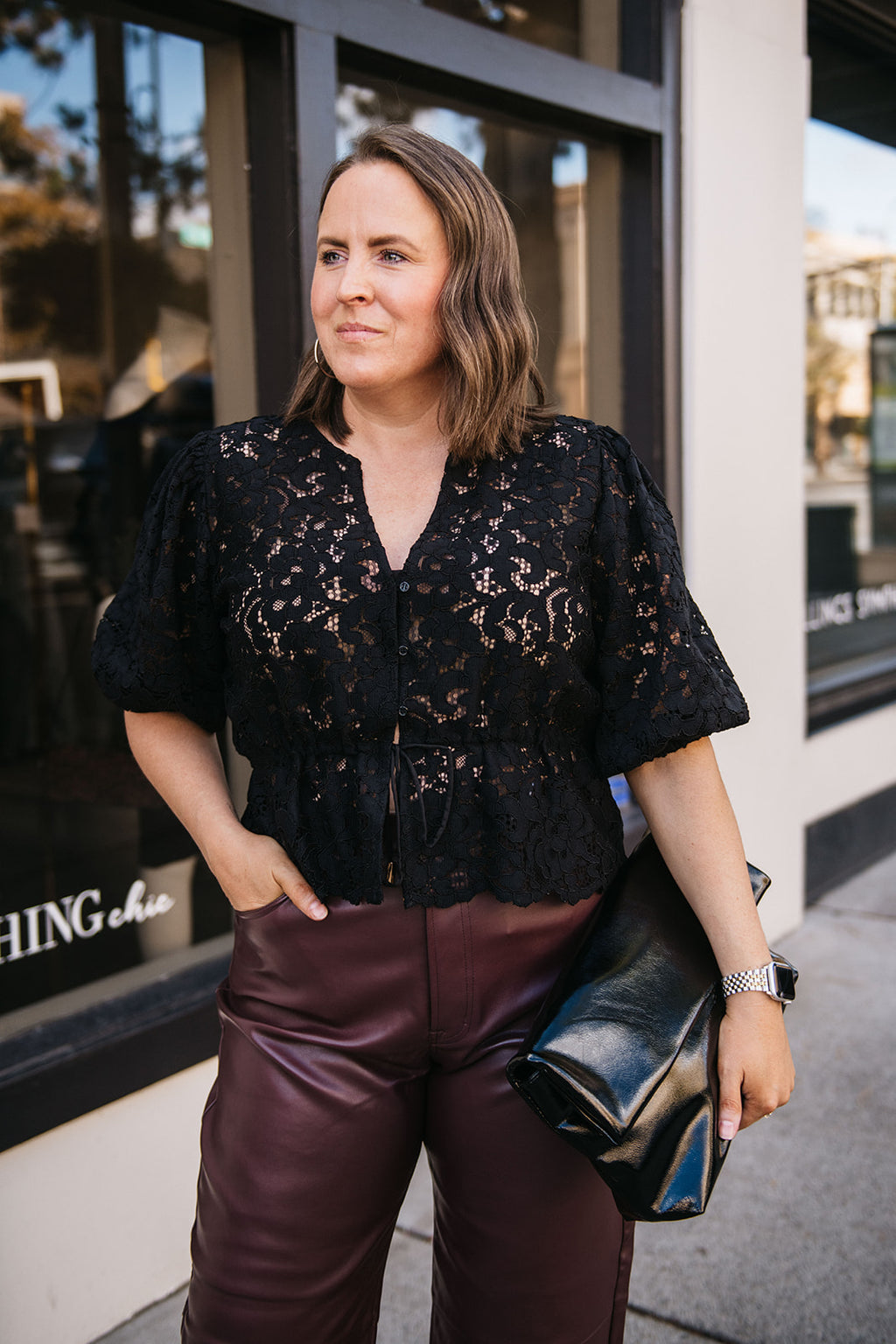 CINCHED WAIST LACE TOP