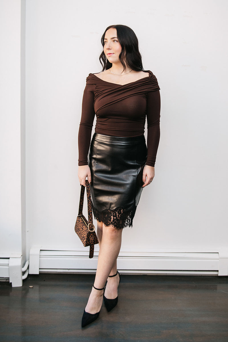 FAUX LEATHER LACE SKIRT SOMETHINGchic Clothing FAUX LEATHER LACE SKIRT SOMETHINGchic Clothing