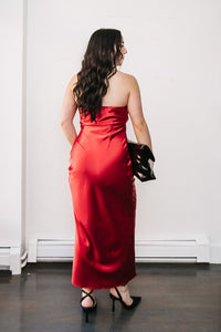 SLEEVELESS SATIN DRESS