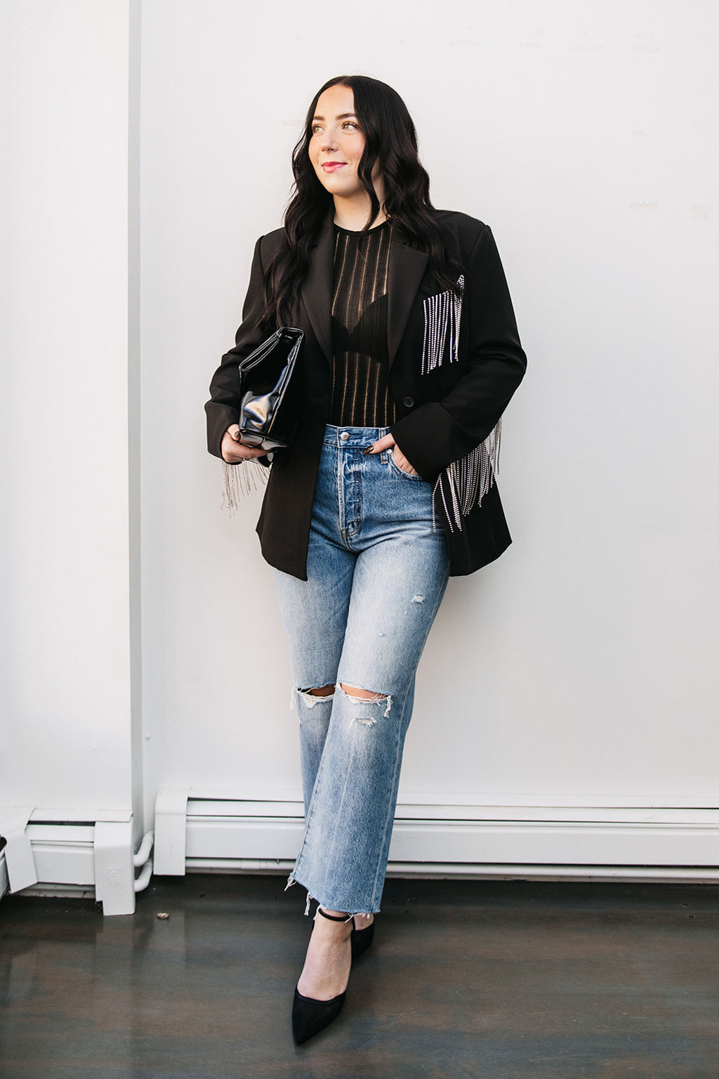 RHINESTONE FRINGE BLAZER