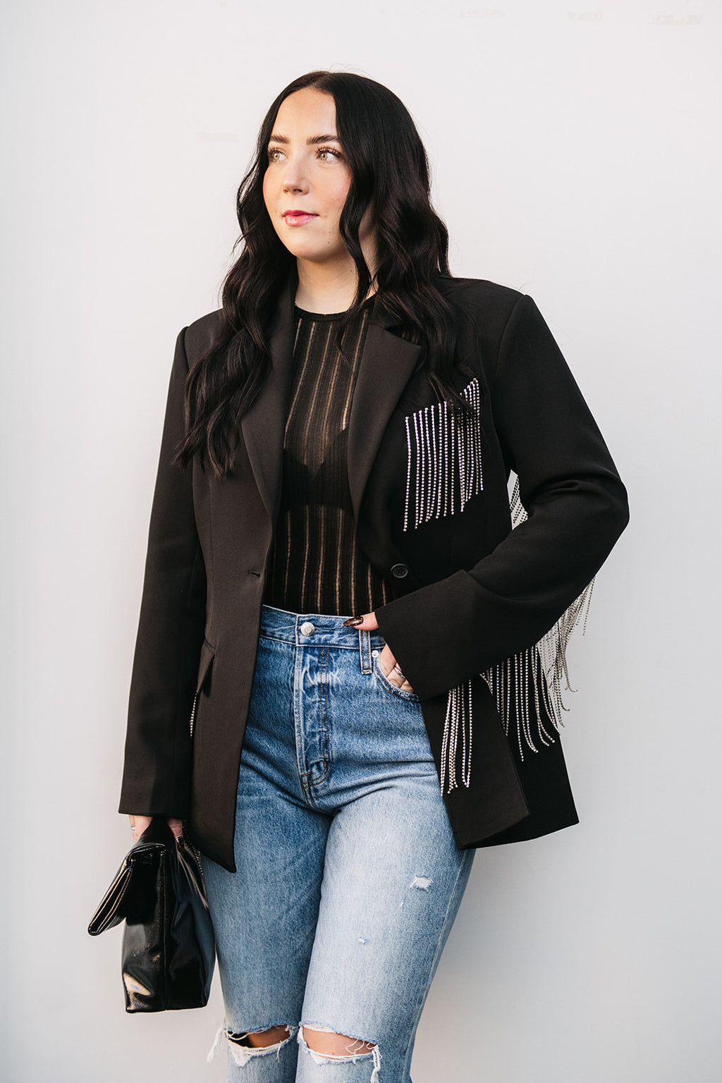 RHINESTONE FRINGE BLAZER