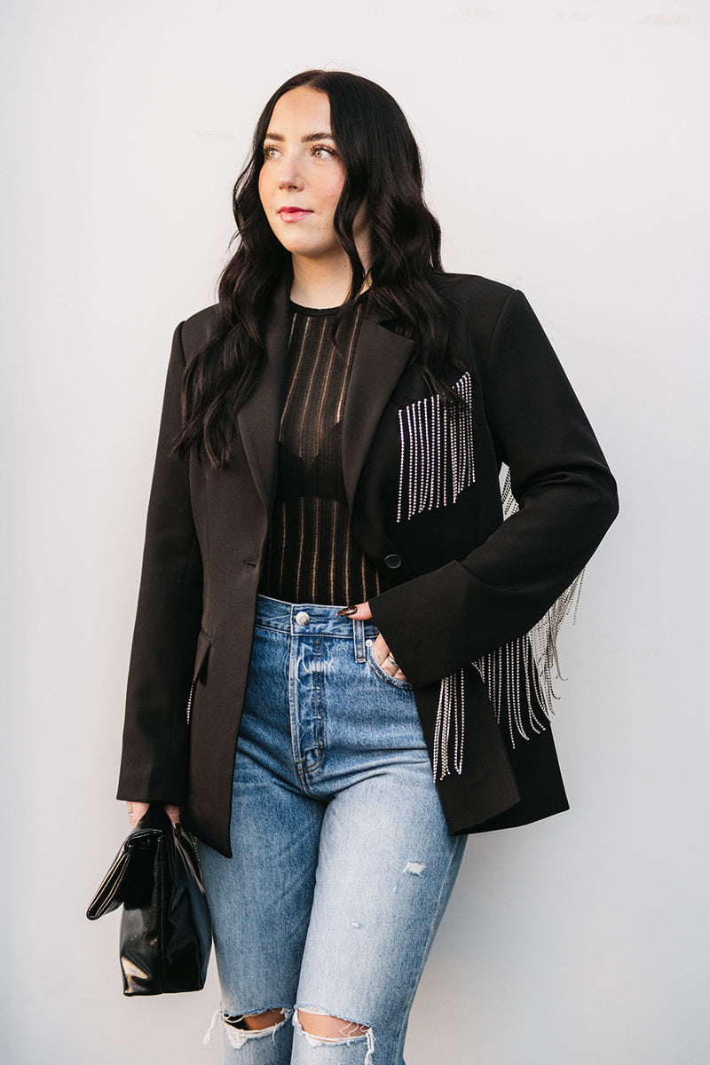 RHINESTONE FRINGE BLAZER