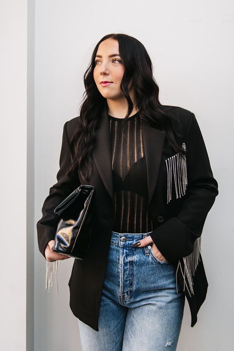 RHINESTONE FRINGE BLAZER