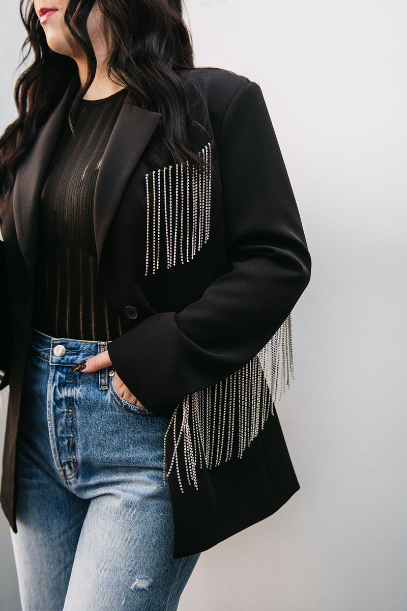 RHINESTONE FRINGE BLAZER