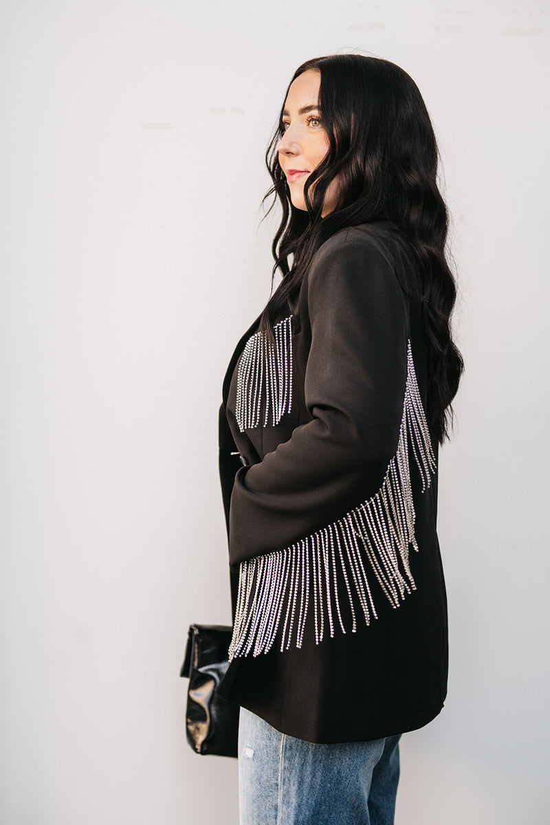RHINESTONE FRINGE BLAZER