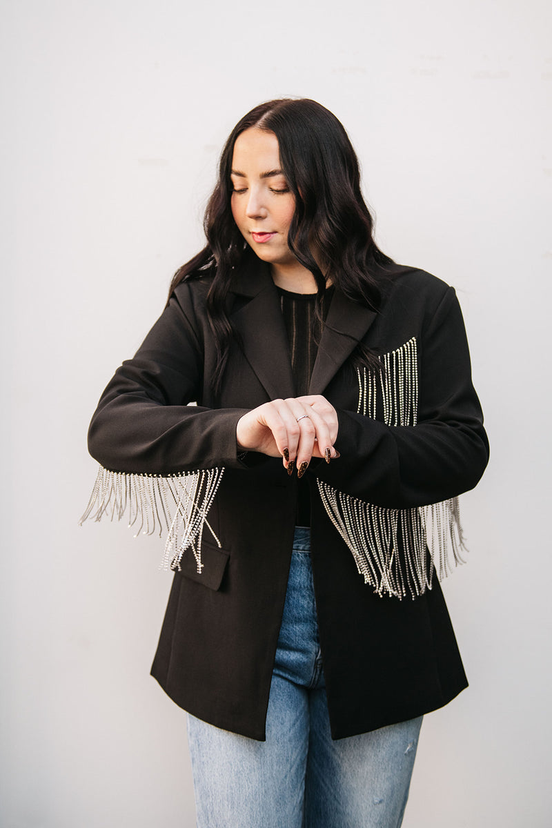 RHINESTONE FRINGE BLAZER