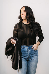 MESH STRIPE LONG SLEEVE TOP