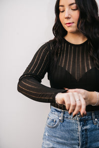MESH STRIPE LONG SLEEVE TOP