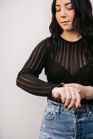 MESH STRIPE LONG SLEEVE TOP