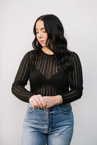 MESH STRIPE LONG SLEEVE TOP