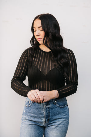 MESH STRIPE LONG SLEEVE TOP