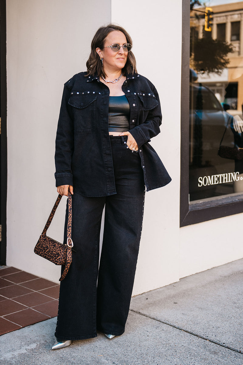STUDDED WIDE LEG JEANS