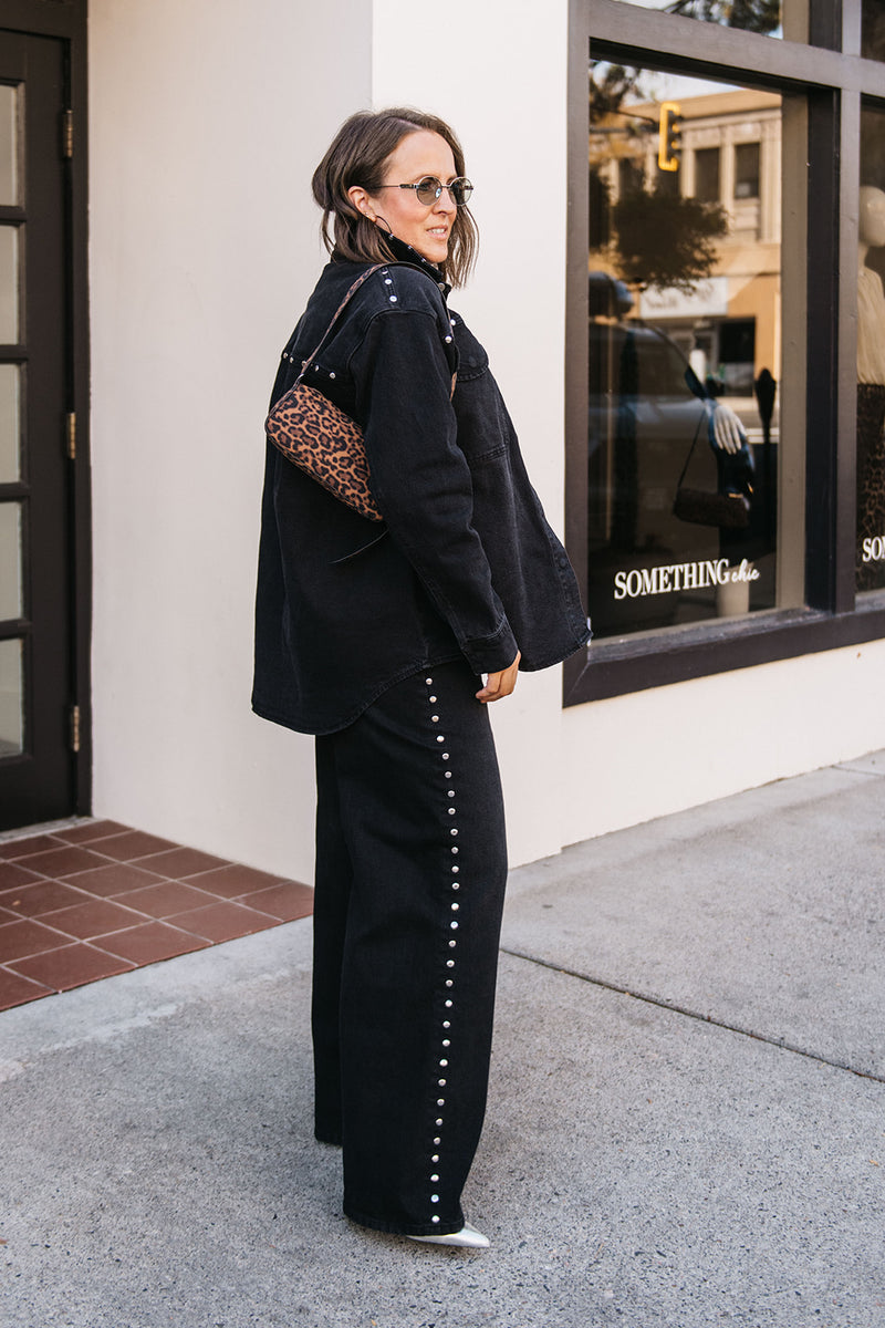 STUDDED WIDE LEG JEANS